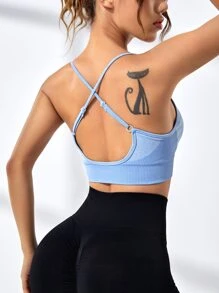 Easithlete 露背交叉運動型胸罩 - 淺藍色 - 查看 2