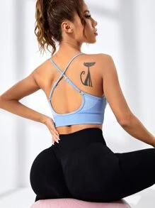 Easithlete 露背交叉運動型胸罩 - 淺藍色 - 查看 4