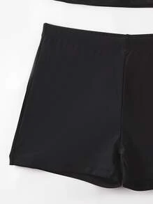 Shapewave Summer Beach Plain Tummy Control Halter Shorts Tankini - Black - View 5