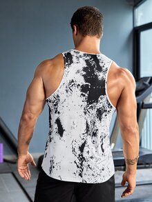 Fitness Men Tie Dye Sports Tank Top - Black and White - View 2