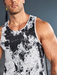 Fitness Men Tie Dye Sports Tank Top - Black and White - View 5