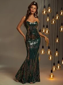 Mermaid Hem Sequin Tube Prom Dress - Multicolor - View 4