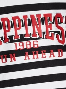 SHEIN 小女童條紋和字母圖案小高領連衣裙 - 黑與白 - 查看 3