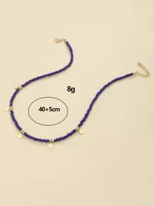 Disc Charm Beaded Necklace - Royal Blue - View 3