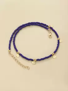 Disc Charm Beaded Necklace - Royal Blue - View 5