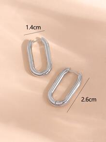一对极简主义夸张椭圆形金属环耳环 - 銀色 - 查看 5