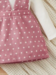 SHEIN Toddler Girls Ruffle Trim Tee & Polka Dot Pinafore Dress - Multicolor - View 4