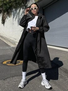 DAZY Váy sơ mi hở vai dây rút, trang phục mùa thu, váy dài tay - màu đen - Xem 6