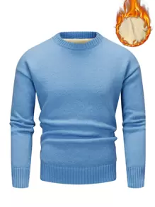 Manfinity Men Solid Round Neck Jumper - Blue - View 1