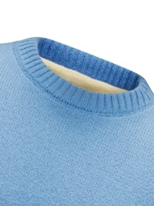 Manfinity Men Solid Round Neck Jumper - Blue - View 3