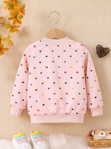 Young Girl Heart Print Bomber Jacket, Girls Jacket, Pink Jacket For Girls, Kids Heart Print Jacket, Cute Jackets For Girls, Toddler Girl Jacket