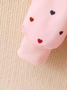 Young Girl Heart Print Bomber Jacket, Girls Jacket, Pink Jacket For Girls, Kids Heart Print Jacket, Cute Jackets For Girls, Toddler Girl Jacket