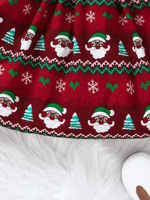 Toddler Girls Christmas Print Ruffle Trim Dress - Red - View 4