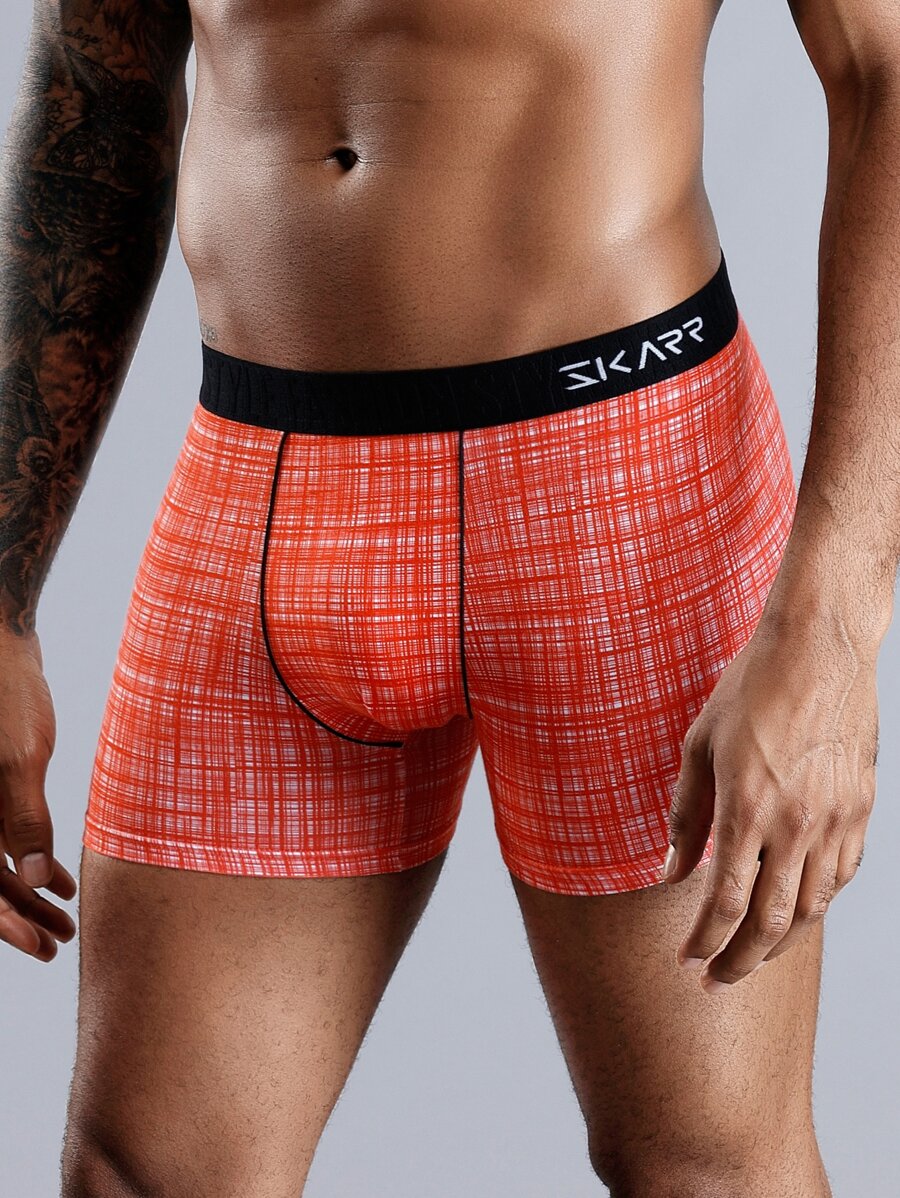 Hombres Calzoncillos boxer de cuadros unido en contraste - Naranja - Ver 1