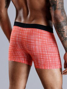 Hombres Calzoncillos boxer de cuadros unido en contraste - Naranja - Ver 2