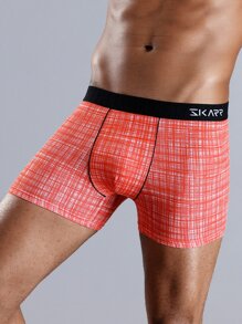 Hombres Calzoncillos boxer de cuadros unido en contraste - Naranja - Ver 3