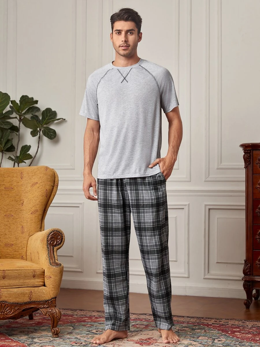 Men Plaid Print PJ Set - Multicolor - View 1