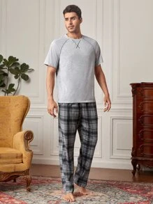 Men Plaid Print PJ Set - Multicolor - View 6