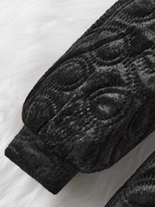 SHEIN معطف خرز لؤلؤ أكمام فانوس مقلم متباين مفتوح امامي للبنات الصغار