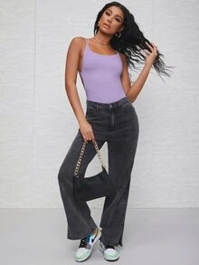 SHEIN BAE Strappy Open-Back Cheeky Bodysuit - Lilac Purple - View 5