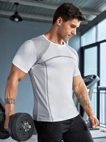 Manfinity Athleisure Men Argyle Print Sports Tee Workout Tops Compression Shirt Men - White - View 1