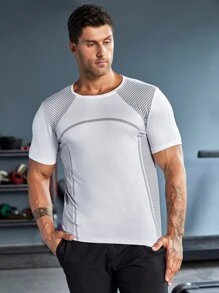 Manfinity Athleisure Men Argyle Print Sports Tee Workout Tops Compression Shirt Men - White - View 5