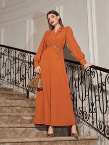 Modelyn 西裝領燈籠袖連身褲不附腰帶 - 亮橙色 - 查看 4