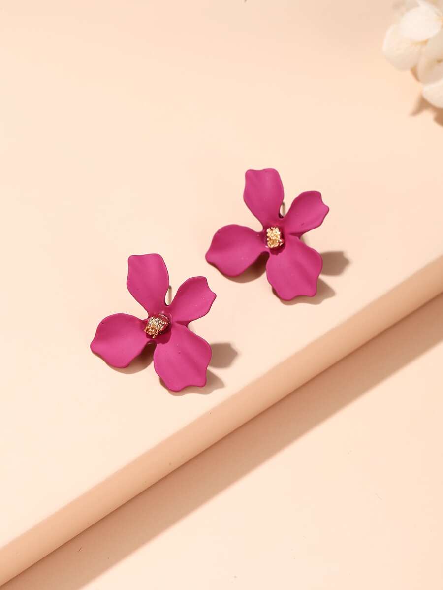 花朵装饰耳钉 情人节、妈妈、母亲、母亲节、礼物 - 粉色 - 查看 1