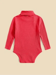 SHEIN Baby Rib-knit Turtleneck Bodysuit - Red - View 2