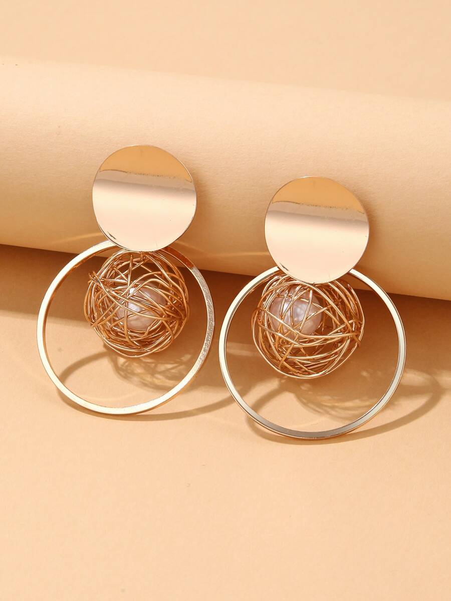 鏤空耳墜 - 金黃色 - 查看 1