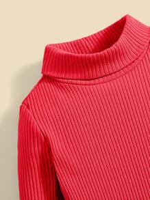 SHEIN Baby Rib-knit Turtleneck Bodysuit - Red - View 4