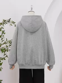 SHEIN Sudadera con gráfico de letras y hombros caídos para adolescentes - Gris Claro - Ver 2