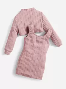 SHEIN Đứa bé gái Textured Váy ba lỗ & Cổ giả Cao Thấp Áo chui đầu - Bụi hồng - Xem 6