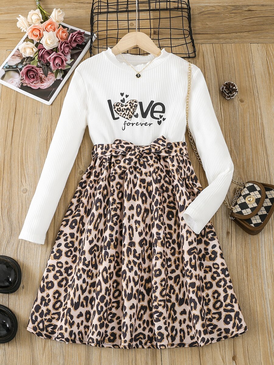 Niñas Vestido de leopardo & con estampado de letra - Multicolor - Ver 1