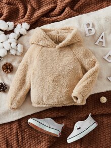 SHEIN Baby Boy 3D Ear Raglan Sleeve Flannel Sweatshirt - Khaki - View 1