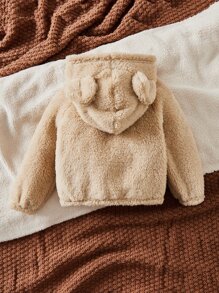 SHEIN Baby Boy 3D Ear Raglan Sleeve Flannel Sweatshirt - Khaki - View 2