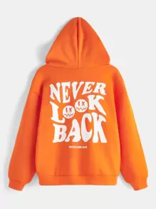 SHEIN Leap Crew Áo nỉ tay trễ vai in hình hoạt hình và khẩu hiệu dành cho bé trai tuổi teen - trái cam - Xem 6