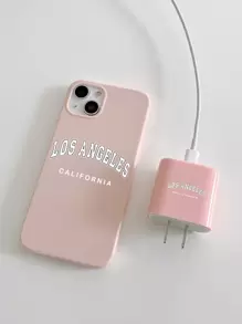 1入組字母圖案手機殼和 1入組充電頭殼相容於 iPhone15/15Plus/15Pro/15Promax - 彩色 - 查看 1