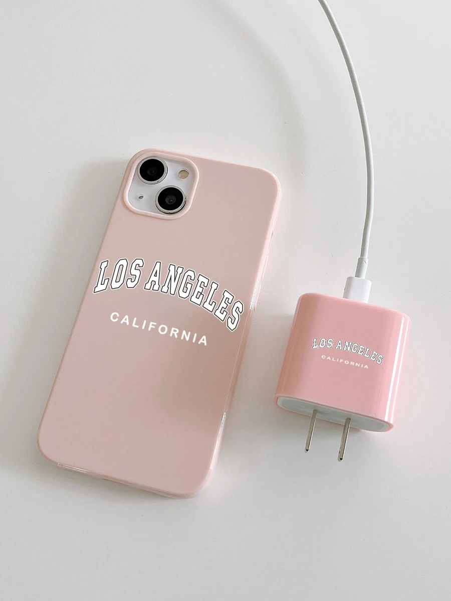 1入組字母圖案手機殼和 1入組充電頭殼相容於 iPhone15/15Plus/15Pro/15Promax - 彩色 - 查看 1