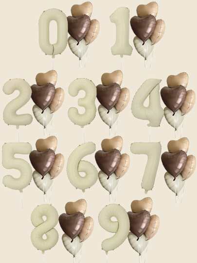 kumozawa 5pcs/Set 32-Inch Milky White Numeric & Heart Shaped Balloons (Straws Not Included) Back To School Valentine Day