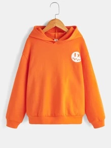 SHEIN Leap Crew Áo nỉ tay trễ vai in hình hoạt hình và khẩu hiệu dành cho bé trai tuổi teen - trái cam - Xem 2