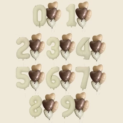 kumozawa 5 件/套 32 英寸乳白色数字和心形气球（不含吸管）返校情人节