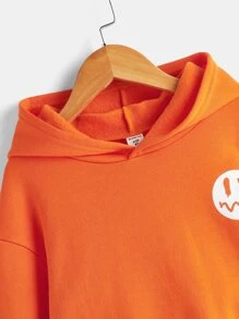 SHEIN Leap Crew Áo nỉ tay trễ vai in hình hoạt hình và khẩu hiệu dành cho bé trai tuổi teen - trái cam - Xem 5