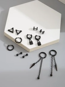 9pairs Men Arrow Decor Earrings - Black - View 2