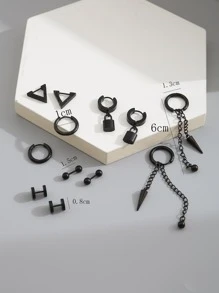 9pairs Men Arrow Decor Earrings - Black - View 3