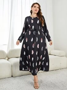 Mulvari Plus Feather Print Belted Dress - Black - View 5