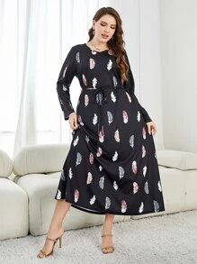 Mulvari Plus Feather Print Belted Dress - Black - View 4