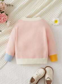 Bebé Jersey con patrón floral ribete en contraste - Rosa Pálido - Ver 2