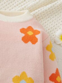 Bebé Jersey con patrón floral ribete en contraste - Rosa Pálido - Ver 3