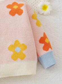 Bebé Jersey con patrón floral ribete en contraste - Rosa Pálido - Ver 4
